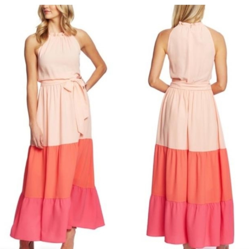 NWT CeCe Ruffle Colorblock Gorgette Maxi XS